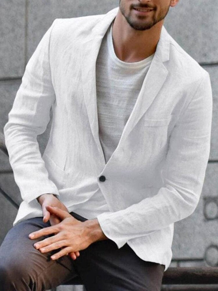 Liggende ensfarget herreblazer, fremhever stilfullt og uformelt design for herre.