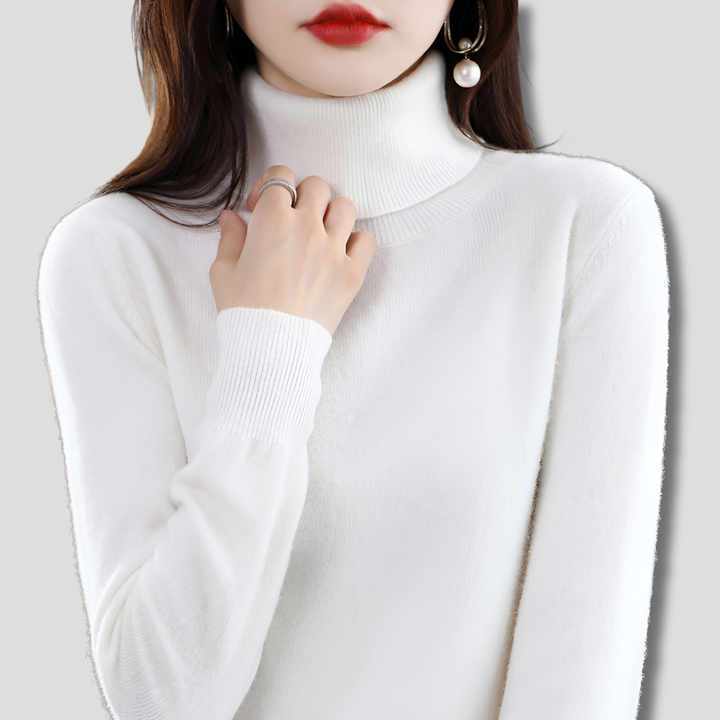 Elegant og stilfull turtleneck for kvinner. Varm strikket genser med høy hals, ideell som høstklær.