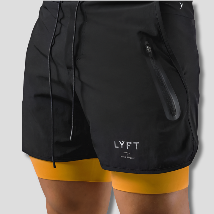 Menns 2-i-1 sportsbukse for trening, løping og aktivitet. Fukttransporterende og komfortabel.