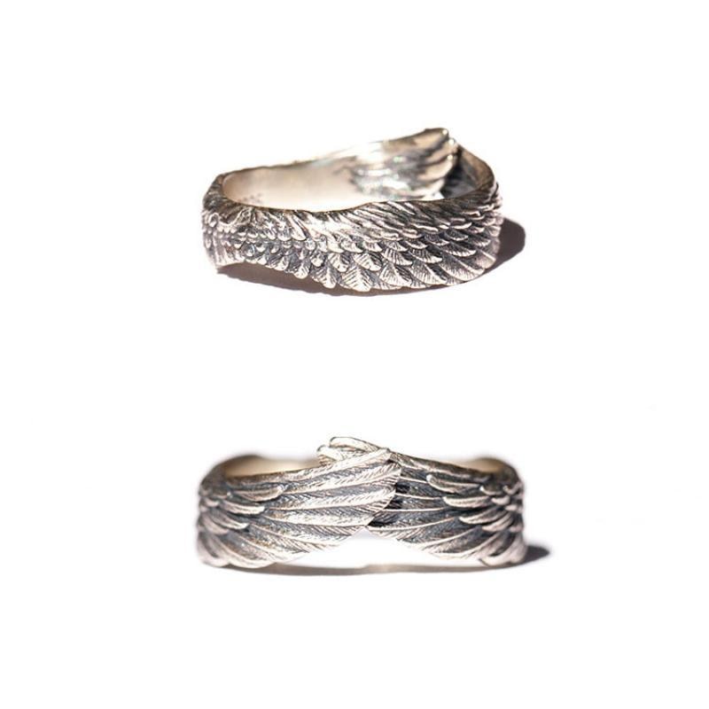 Sølv englevinge ring for kvinner, 925 sølv. Elegant damesmykke med symbolsk design.