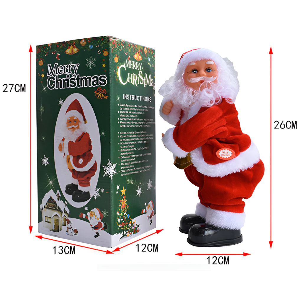 26 cm bevegelig syngende og dansende julenisse. Festlig animert juledekorasjon til innendørs julepynt.