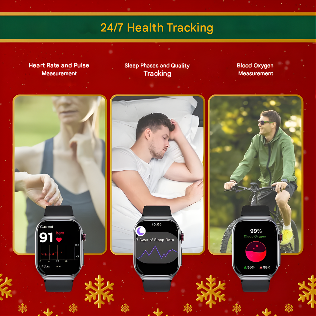 Elegant smartklokke for menn/kvinner. Følg helse, fitness, varsler. Vanntett, kompatibel med iOS/Android.