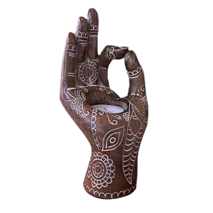 Buddha håndlysestake i harpiks, fredfull meditasjonsdekor for zen-hjem. Skaper ro og harmoni.