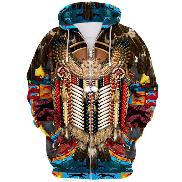 Myk og varm hettegenser med distinkt indianerdesign. Perfekt unisex genser for alle størrelser.