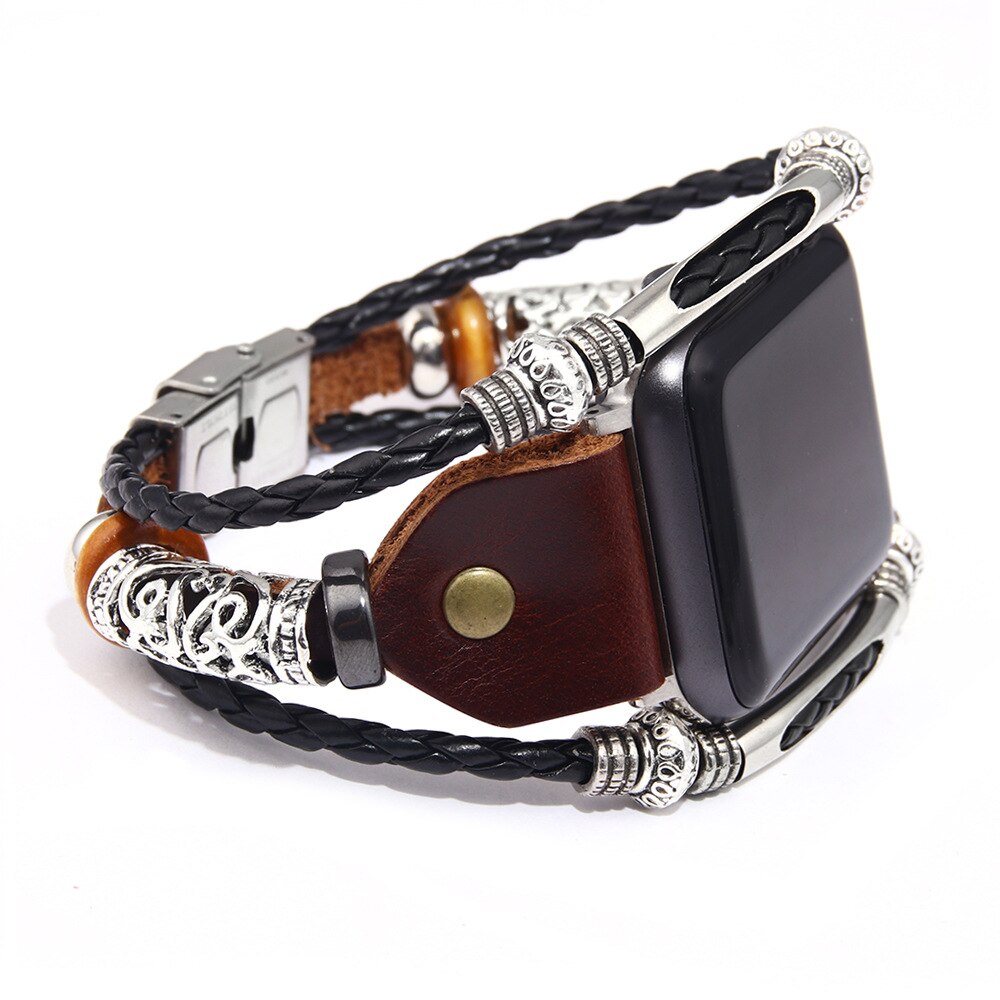 Elegant skinnreim i vintage stil for Apple Watch. Tilbehør i svart skinn som passer perfekt til din klokke.