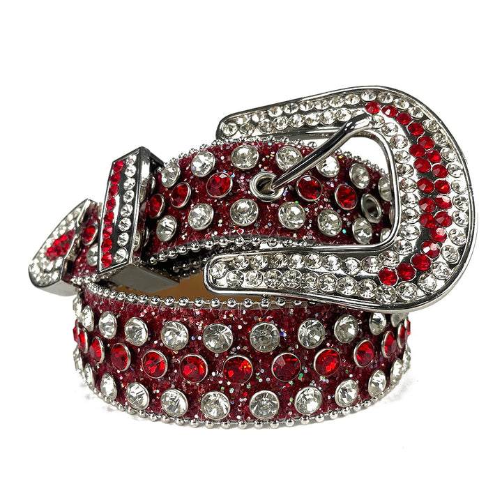 Elegant vestlig diamantbelte for kvinner og menn, med skinnimitasjon og skinnende steiner.
