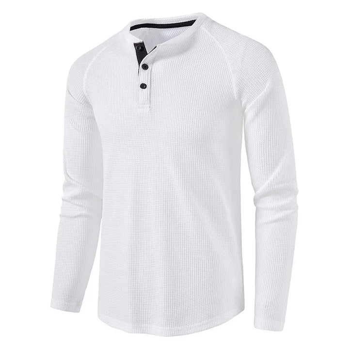 Bakside av langermet herre Henley t-skjorte i vaffelstruktur, slim fit.