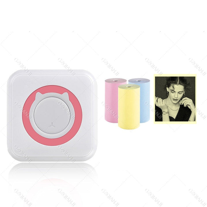 Liten og lett mobilprinter i hvit design. Fotoprinter for smarttelefon, utskrift uten blekk.