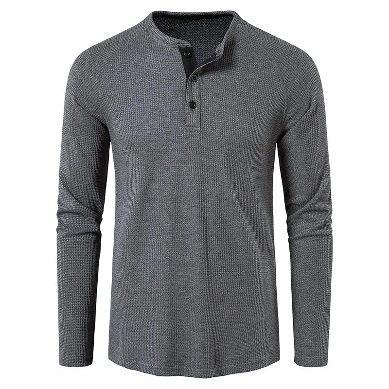 Herre langermet slim fit Henley t-skjorte i vaffelbomull.