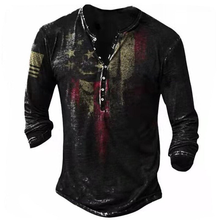 Herremodell viser langermet retro skull t-skjorte. Stilig og komfortabel vintage inspirert skjorte.