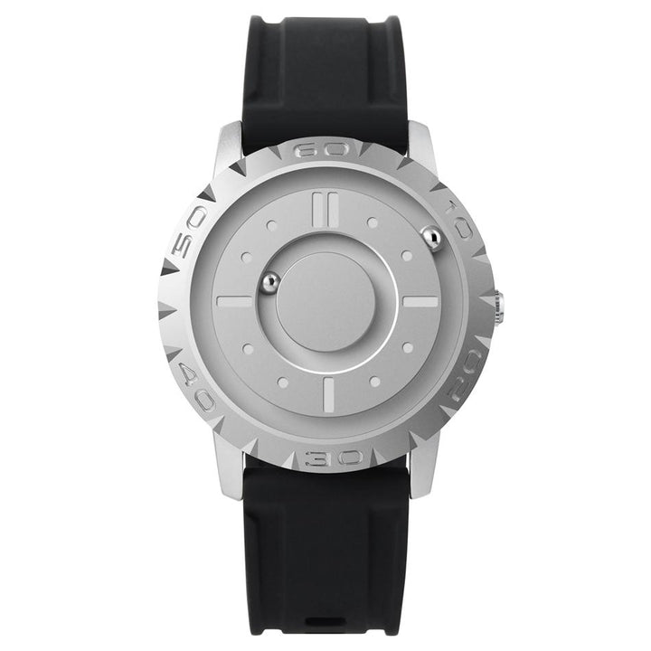 Nærbilde av Menns Magnetisk Ballklokke med innovativ tidsvisning, stilig armbåndsur for menn.