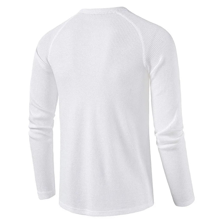Stilren herre Henley t-skjorte, vaffelbomull, lang erm, slim fit, perfekt til enhver anledning.