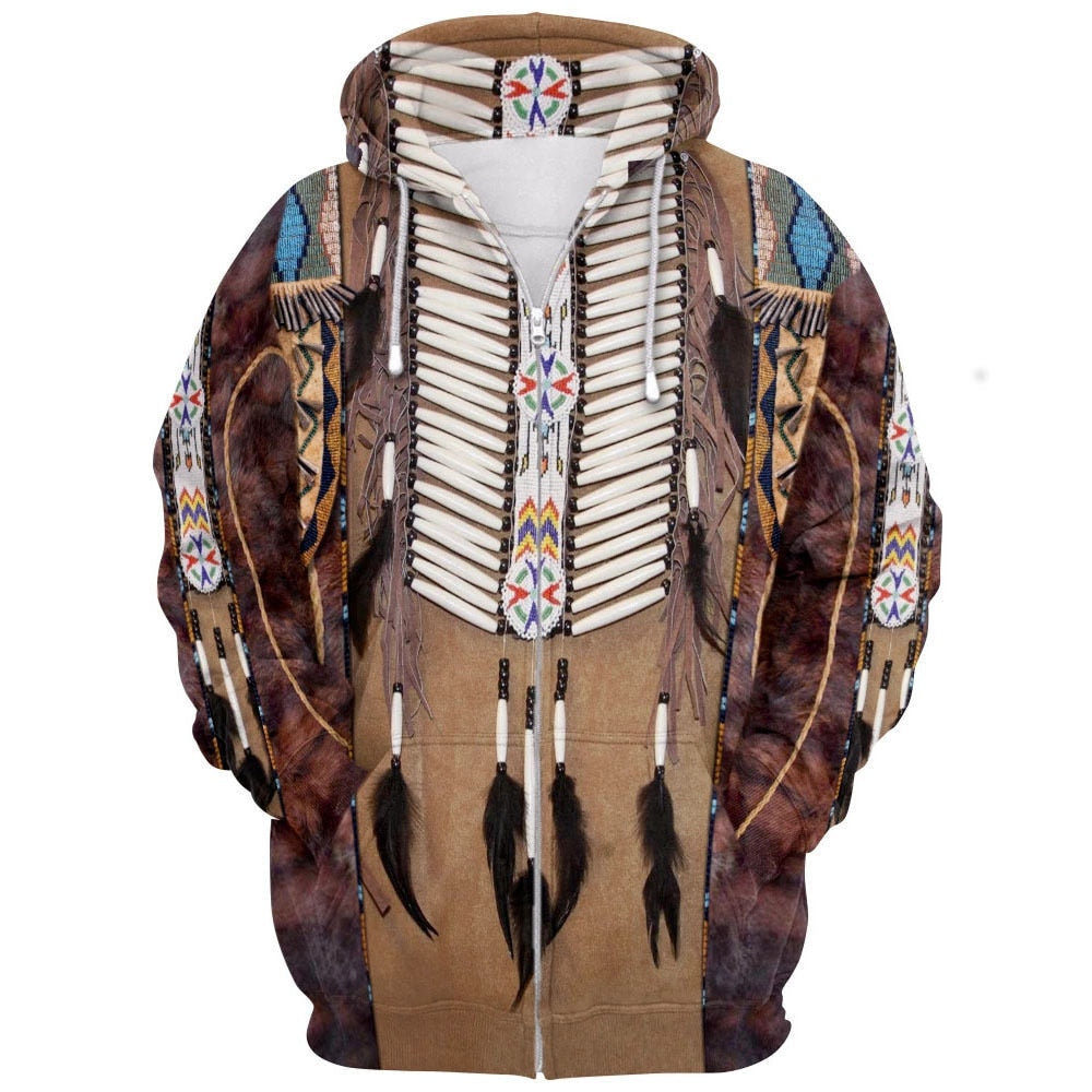 Komfortabel, varm unisex hettegenser med unikt indianerdesign. Perfekt for herre & dame.