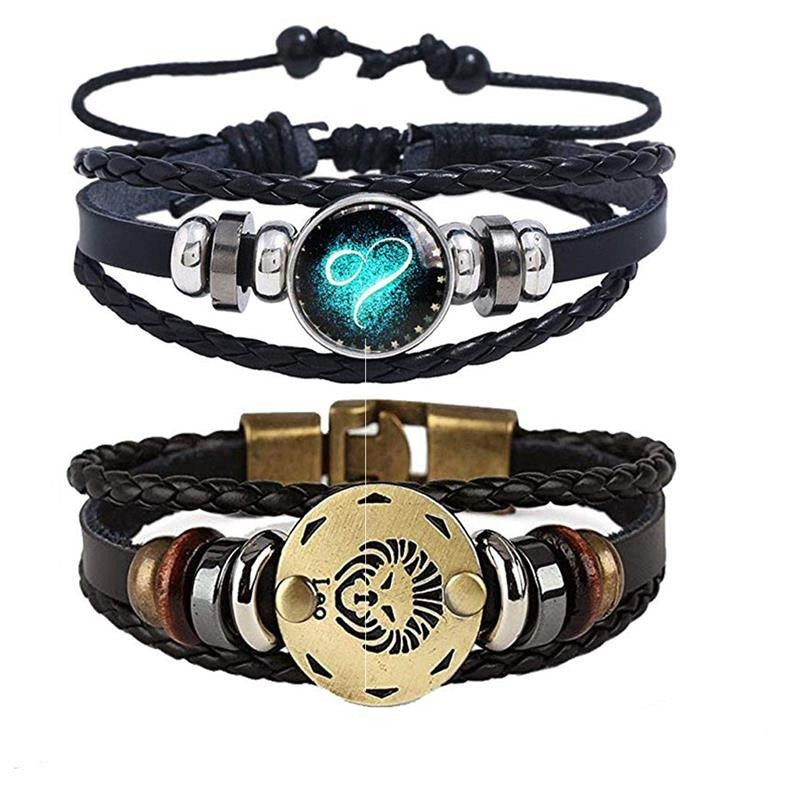 Elegant dame smykke: flerlags skinnarmbånd med stjernetegn charm. Ideelt for astrologi-fans.