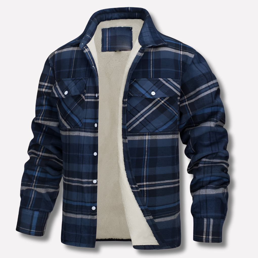 Herre i rutete flanellskjorte av bomull, stylet for casual vår/høst. Tidløs lumberjack-stil.
