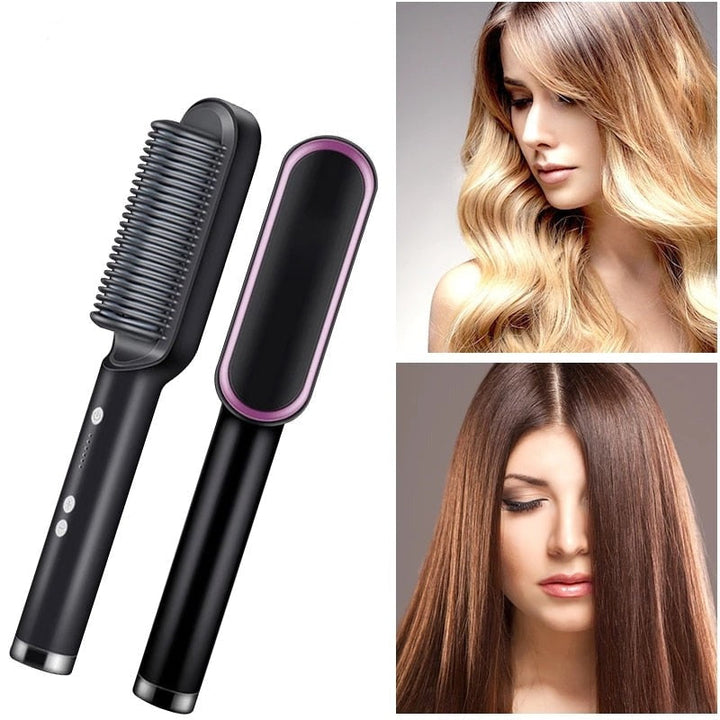 Hårstyling verktøy: Elektrisk rettetangbørste for glatt hår. Rask oppvarming og reduserer frizz.