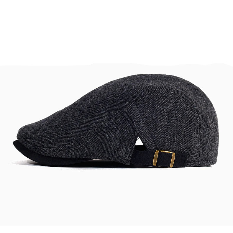 Justerbar sixpence-lue for herre, laget av varm ull, ideell for høst/vinter.