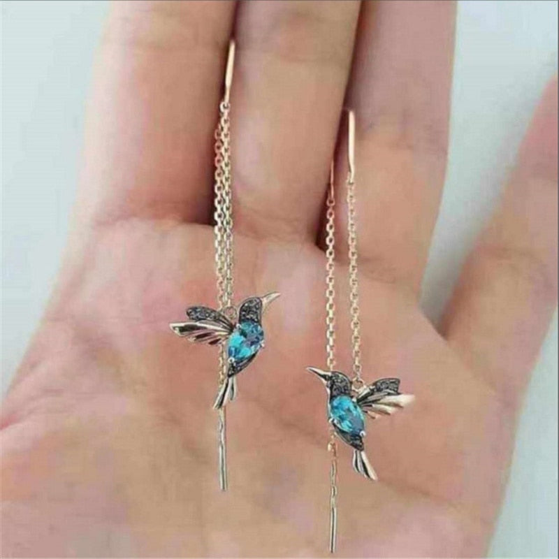 Elegante kolibri dråpe-øreringer til dame, med skinnende rhinestones for en festlig anledning.