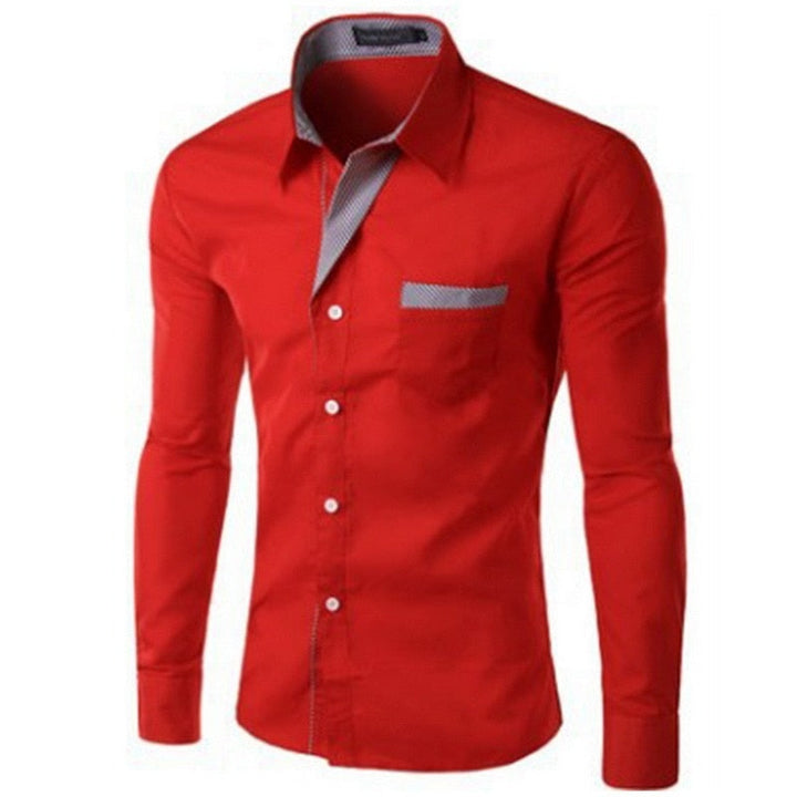 Ung mann iført casual slim fit langermet herreskjorte, egnet for fritid og sosiale anledninger.