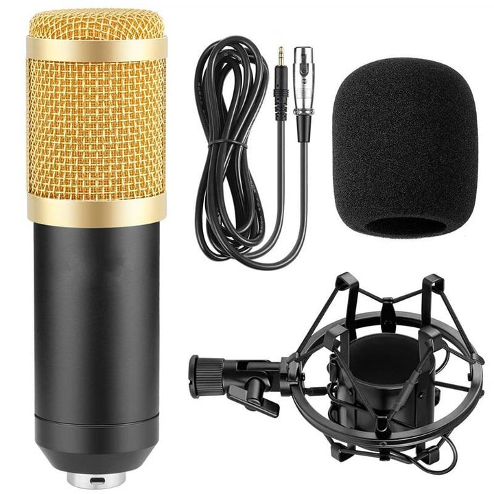 Komplett profesjonelt mikrofonsett med shock mount, popfilter og justerbart armstativ for studio.