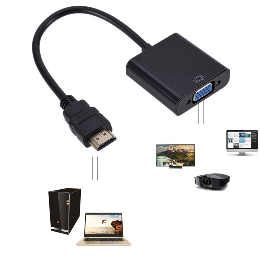 Nærbilde av VGA-adapteren som viser HDMI-port og VGA-kontakt, ideelt for eldre skjermer og projektorer.