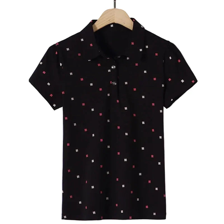 Elegant kortermet dameskjorte med mønster, slim fit design som en komfortabel sommertopp for motebevisste.