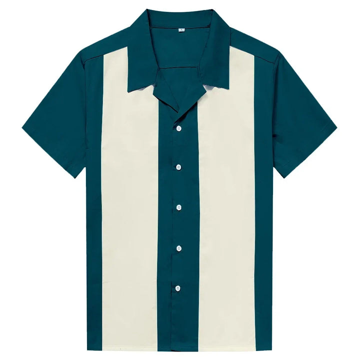 Klassisk herre bowling skjorte i bomull med distinkte striper. Ideell casual kortermet sommerskjorte.