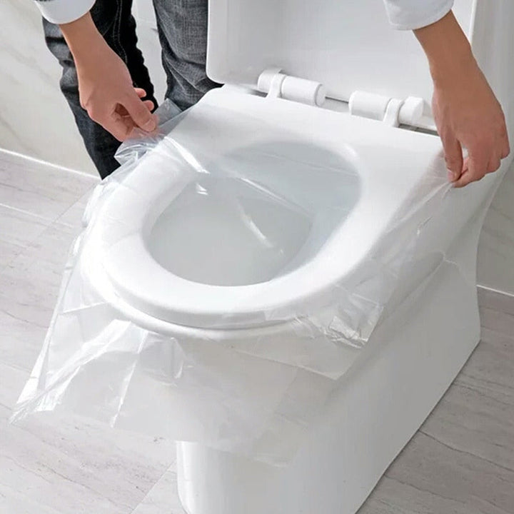 Praktiske engangs toalettsetetrekk i plast, perfekt for sanitær beskyttelse hjemme og på reise.