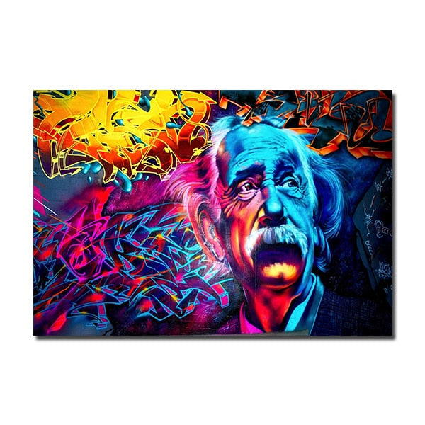 Moderne Einstein graffiti lerret. Fargerik veggkunst for hjemmet, stue eller soverom.