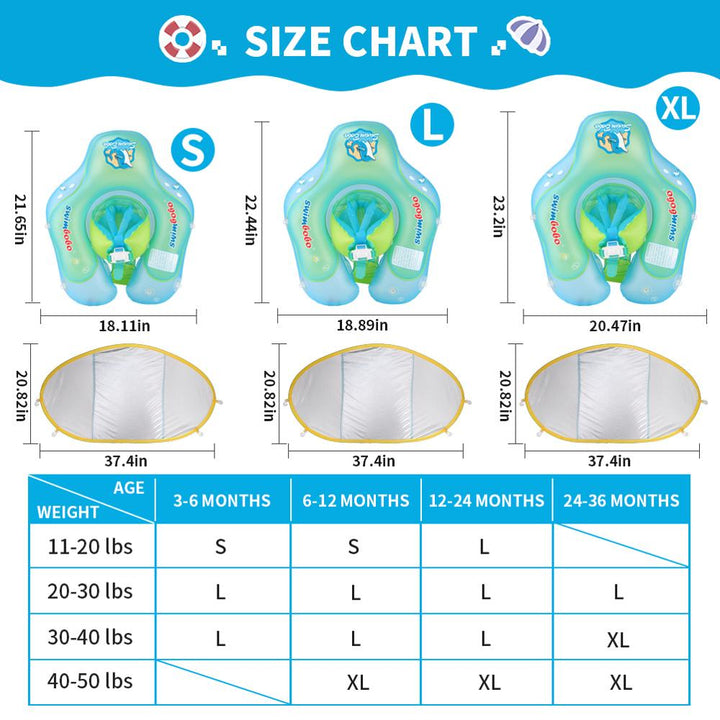 Babysvømmering for spedbarn med solskjerm. Optimal svømmehjelp og badeleke for trygg vannlek i solen.
