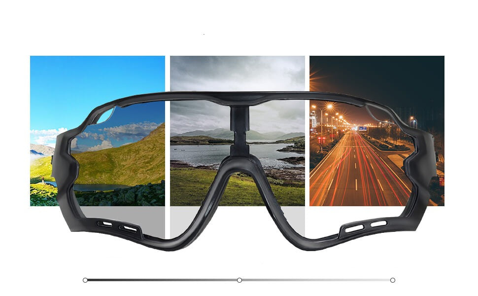 Unisex fotokromatiske sportsbriller med adaptiv UV-beskyttelse for alle utendørsaktiviteter.
