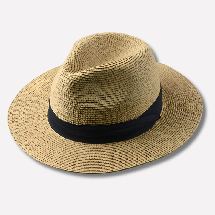 Elegant hvit stråhatt for menn. Stilfull Panama solhatt ideell for sommeren og klassisk fritidsbruk.