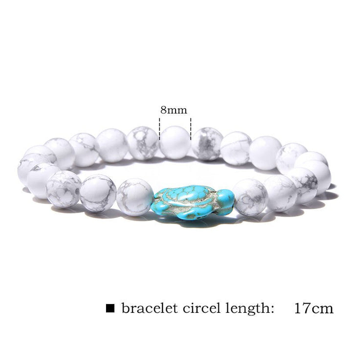 Unisex turkis skilpaddearmbånd med natursteinperler i gaveeske; håndlaget perlearmbånd perfekt gave.