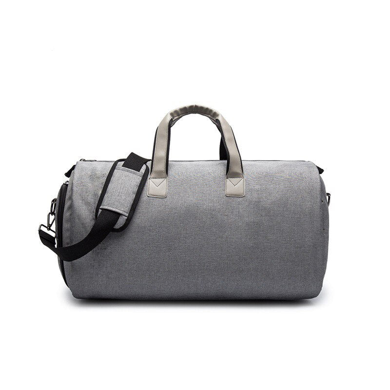 Grå executive dufflebag for forretningsreiser, stilfull organisering og romslig design.