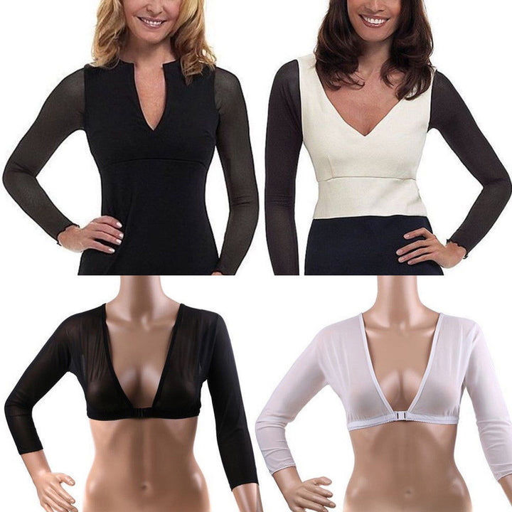 Kvinne shapewear for armer. Sømløst kompresjonsplagg som glatter ut og toner armene, usynlig under klær.