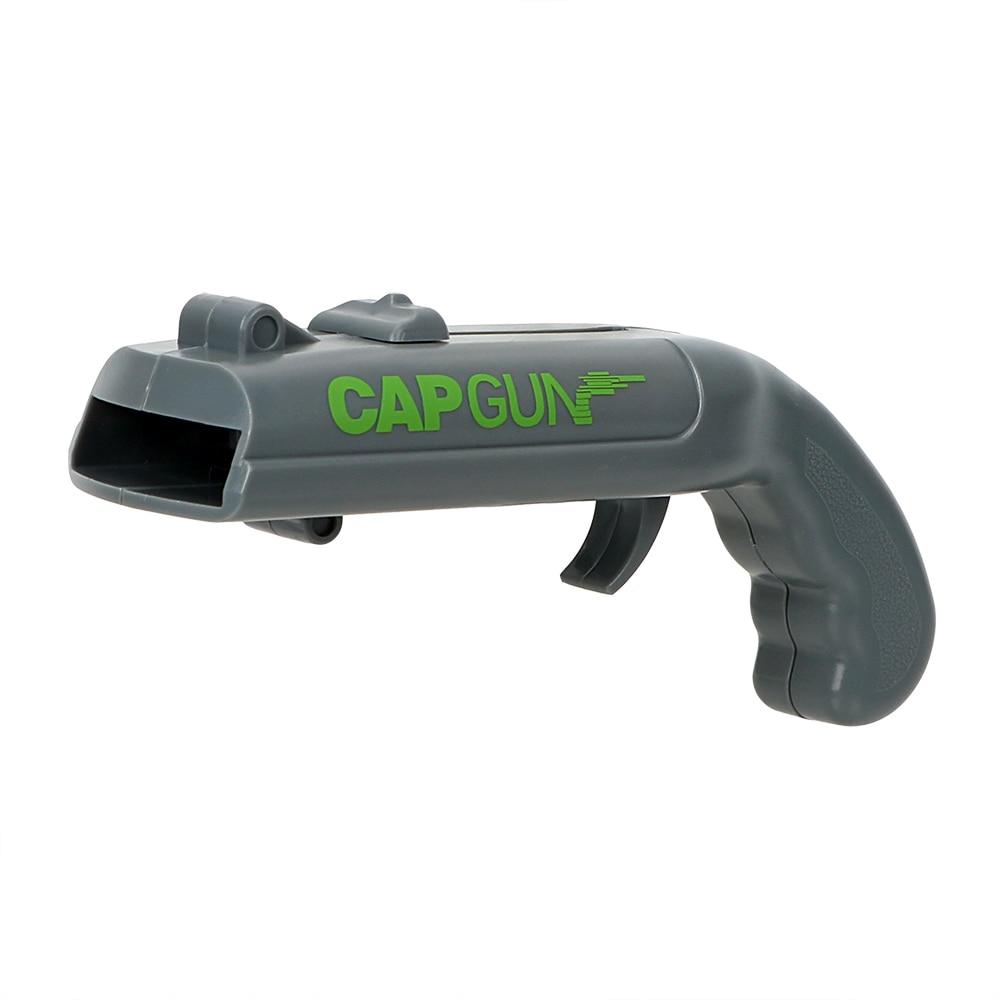 Robust grå og rød flaskeåpner med korkpistol, perfekt for enhver fest.