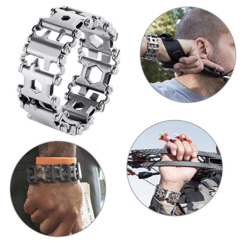 Rustfritt stål armbånd med 29 integrerte verktøy; et essensielt multifunksjonsverktøy for alle.