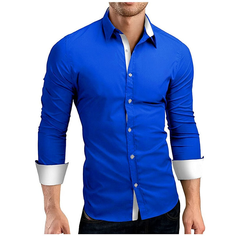 Formell langermet slim fit herreskjorte, perfekt for business, kontorstil og spesielle anledninger.