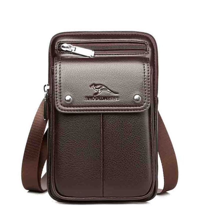 Brun skinn crossbody-veske for menn. Praktisk skulderveske, ideell for daglig organisering og herremote.
