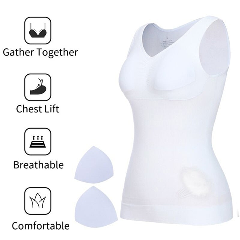 Kvinner slankende cami body shaper med målrettet magekontroll og formende effekt for midje og rygg.