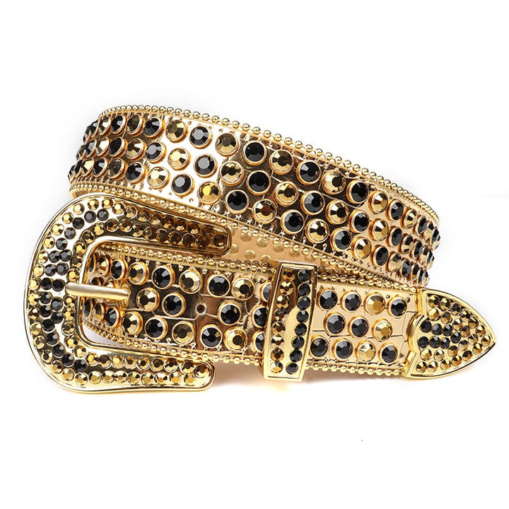 Unisex festbelte med glitrende diamanter, laget i slitesterk skinnimitasjon.