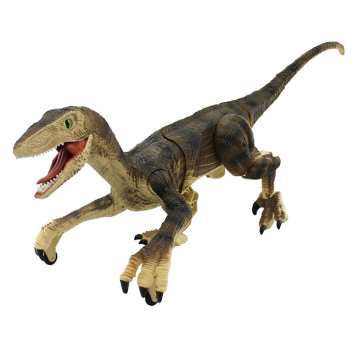 Fjernstyrt RC Velociraptor dinosaurleke går over gulvet, viser dens realistiske bevegelse. Moro for alle barn.