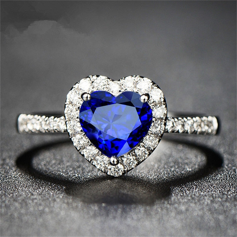 Forlovelsesring for kvinner: Hjerte Cubic Zirconia i 925 sterling sølv, symboliserer kjærlighet.