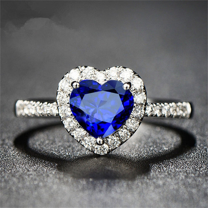 Forlovelsesring for kvinner: Hjerte Cubic Zirconia i 925 sterling sølv, symboliserer kjærlighet.