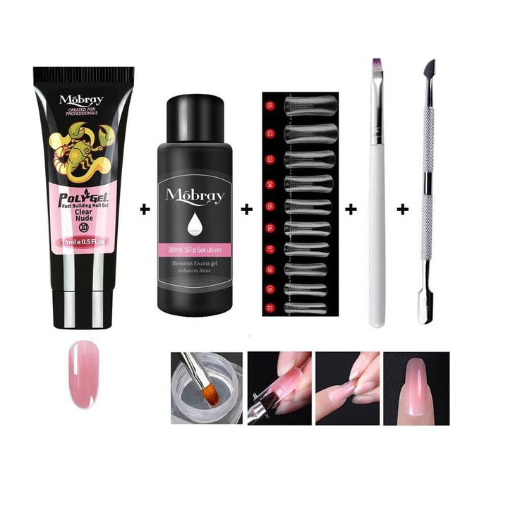 Innovativt poly gel kit for holdbare negleforlengelser og skinnende UV gel negler.
