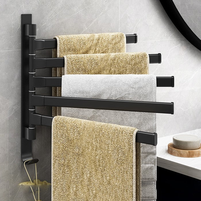 Stilren minimalistisk 5-arms håndkleholder i matt svart. Ideell for organisering og tørking av håndklær på badet.