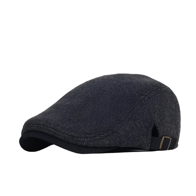 Ull sixpence-lue for menn med fiskebensmønster, en klassisk og varm hatt.