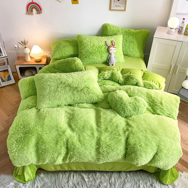 Shaggy dynetrekk for soverom, luksuriøst og mykt sengetøy som holder deg varm om vinteren.