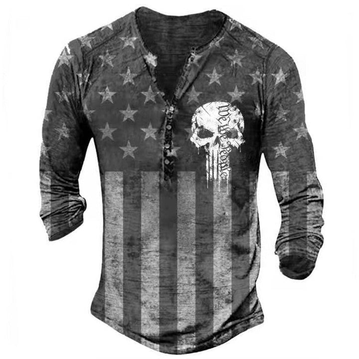 Trendy herre retro skull t-skjorte. Perfekt langermet skjorte for casual eller streetwear look.