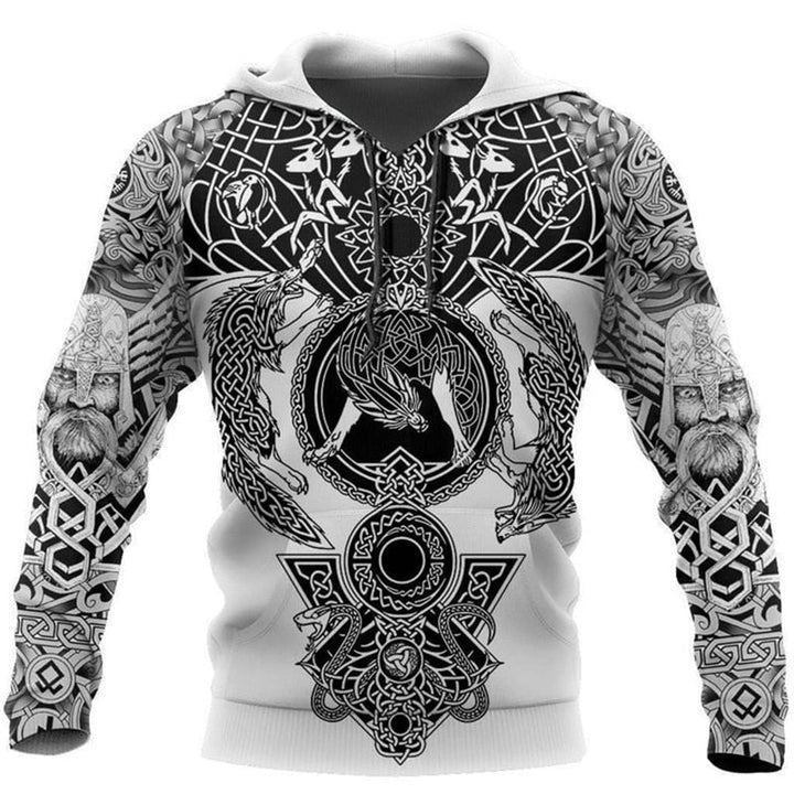 Herre Viking Patrone hettegenser med nordisk design. Komfortabel genser for gatemote og fritid.
